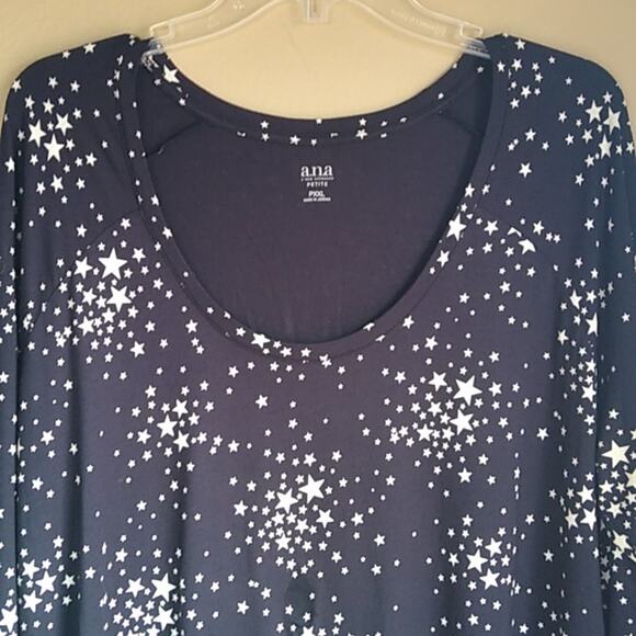 A.N.A. Basic Black White Stars Petite Plus Size XXL scoop neck top - Picture 2 of 7